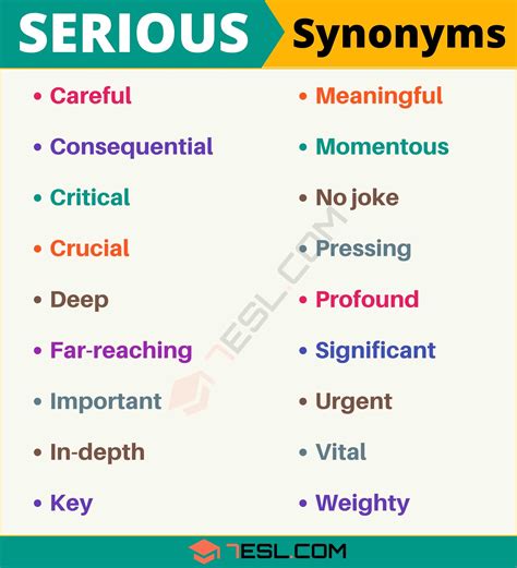 Synonyms for SERIOUS severe, acute, critical, dangerous, important, crucial, fateful, grim, momentous, no laughing matter,. . Synonm for serious